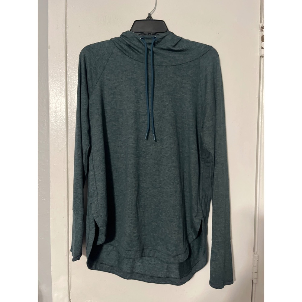 Athleta Womens Medium Teal Heathered Cowl Neck Hoodie Thumbhole Pullover